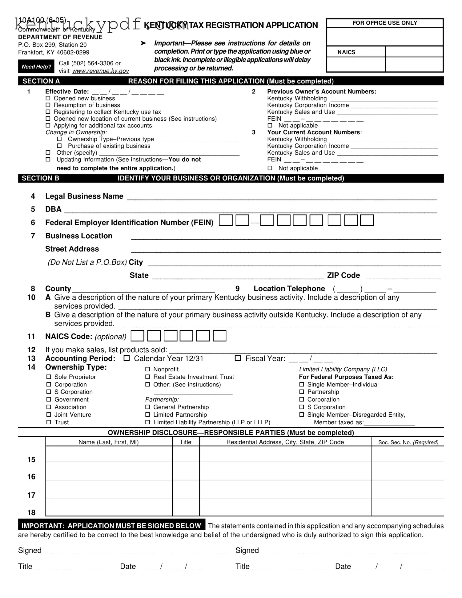 Fill in Your 10A100 Kentucky Form