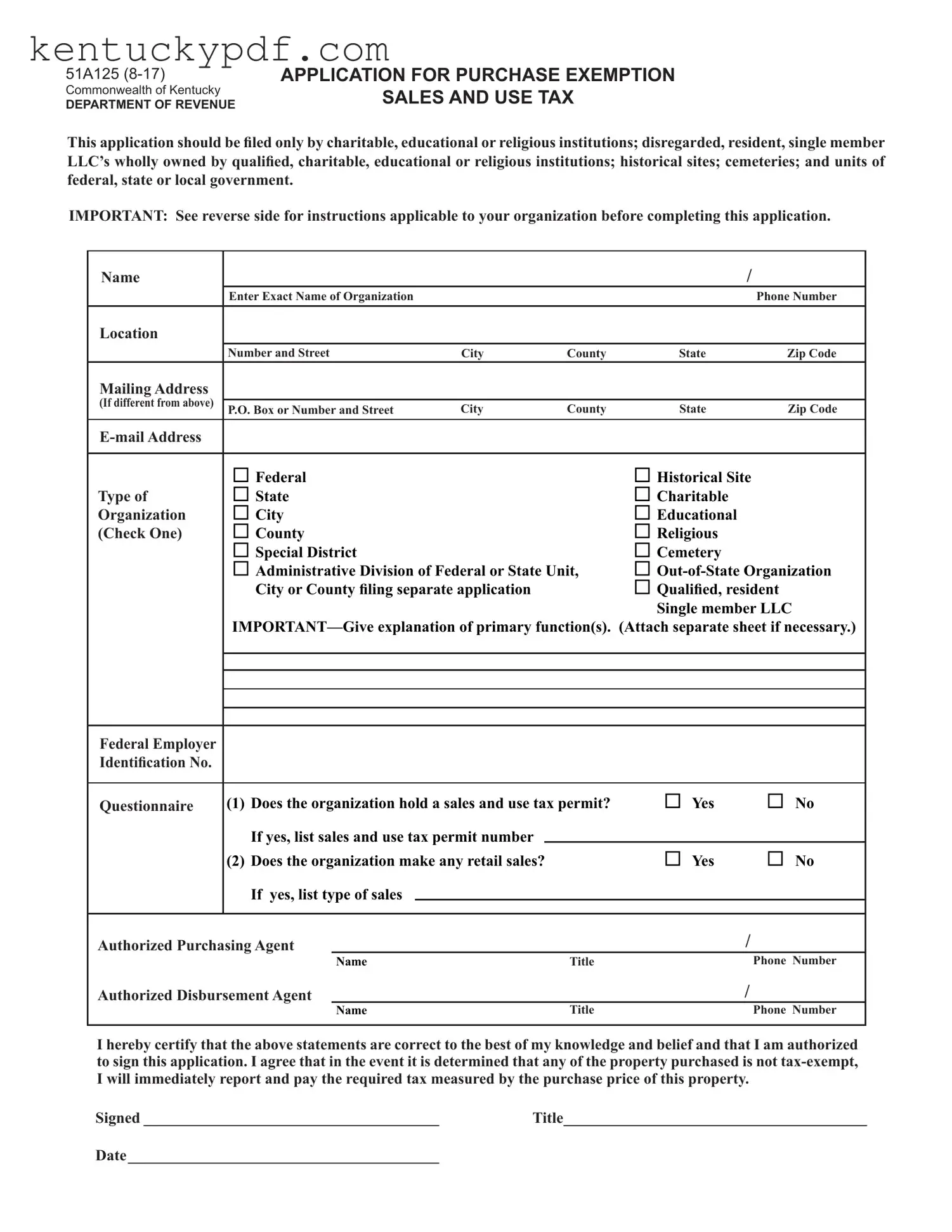 Fill in Your 51A125 Kentucky Form