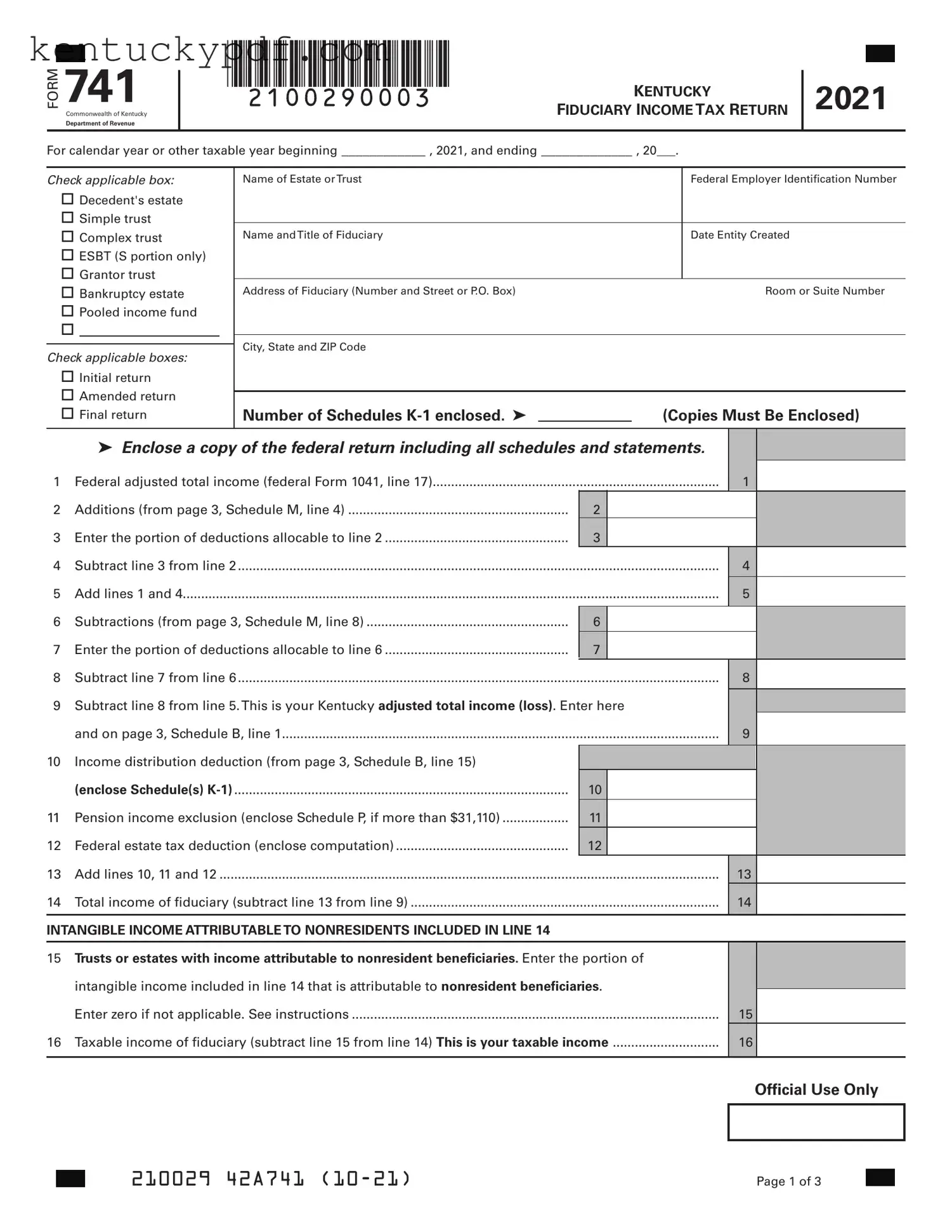 Fill in Your 741 Kentucky Form