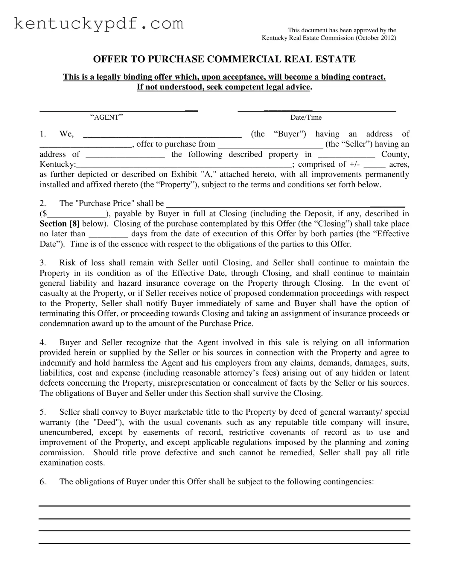 Fill in Your Home Sale Contract Kentucky Form