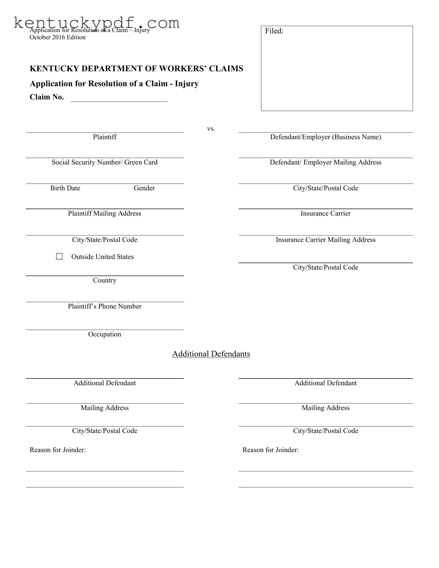 Fill in Your Kentucky 101 Form