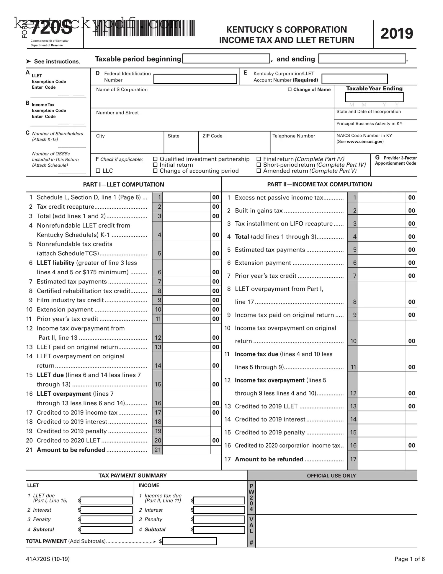 Fill in Your Kentucky 720S Form