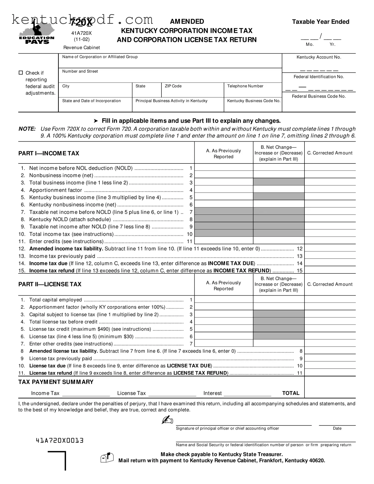 Fill in Your Kentucky 720X Form