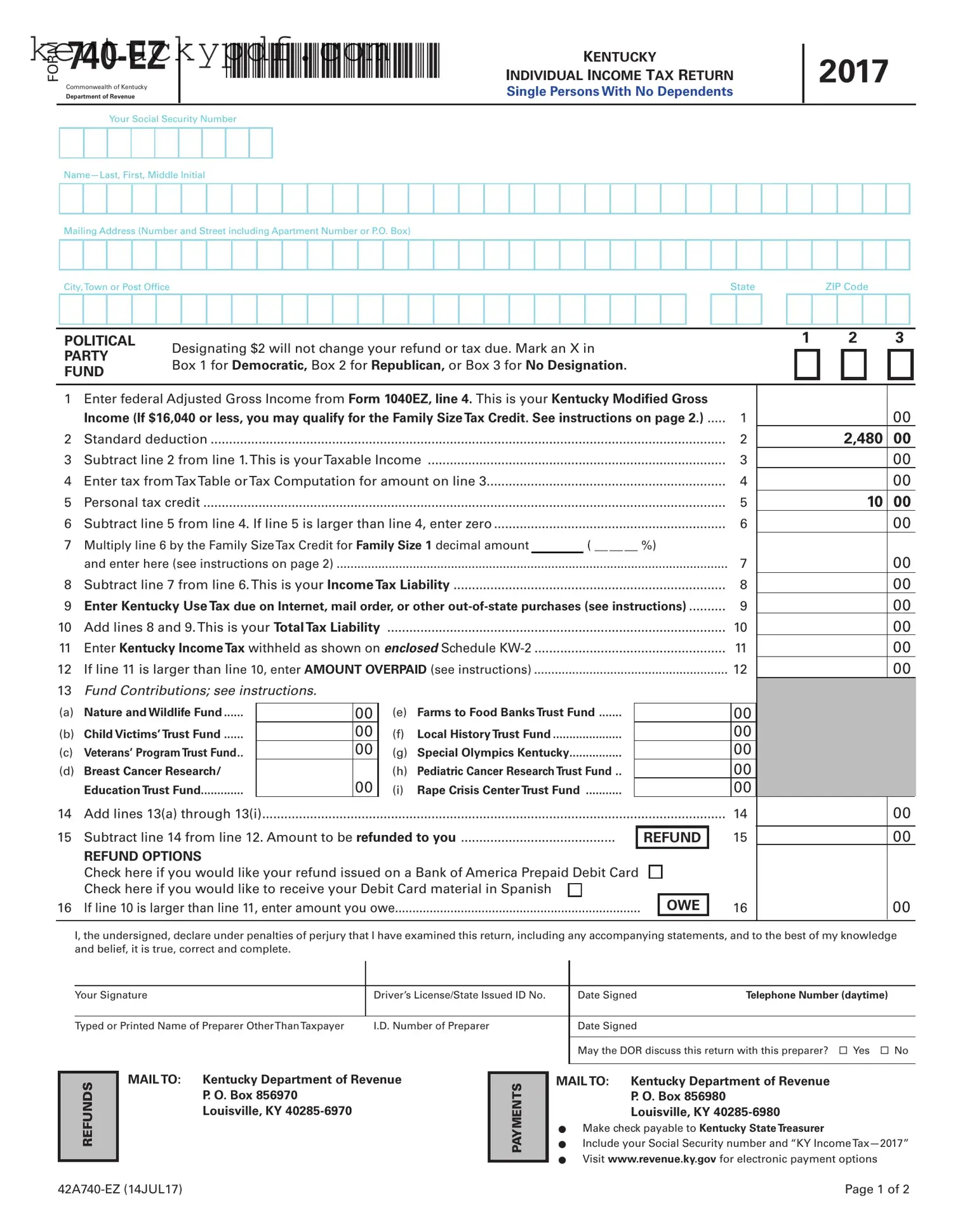 Fill in Your Kentucky 740Ez Form