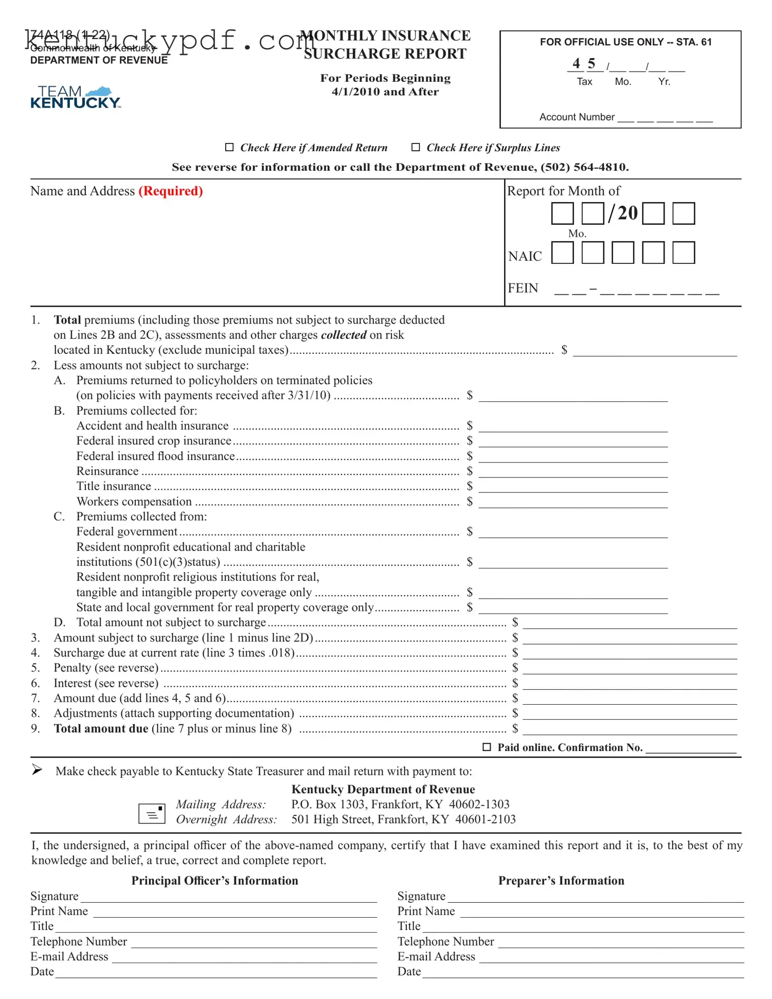 Fill in Your Kentucky 74A118 Form