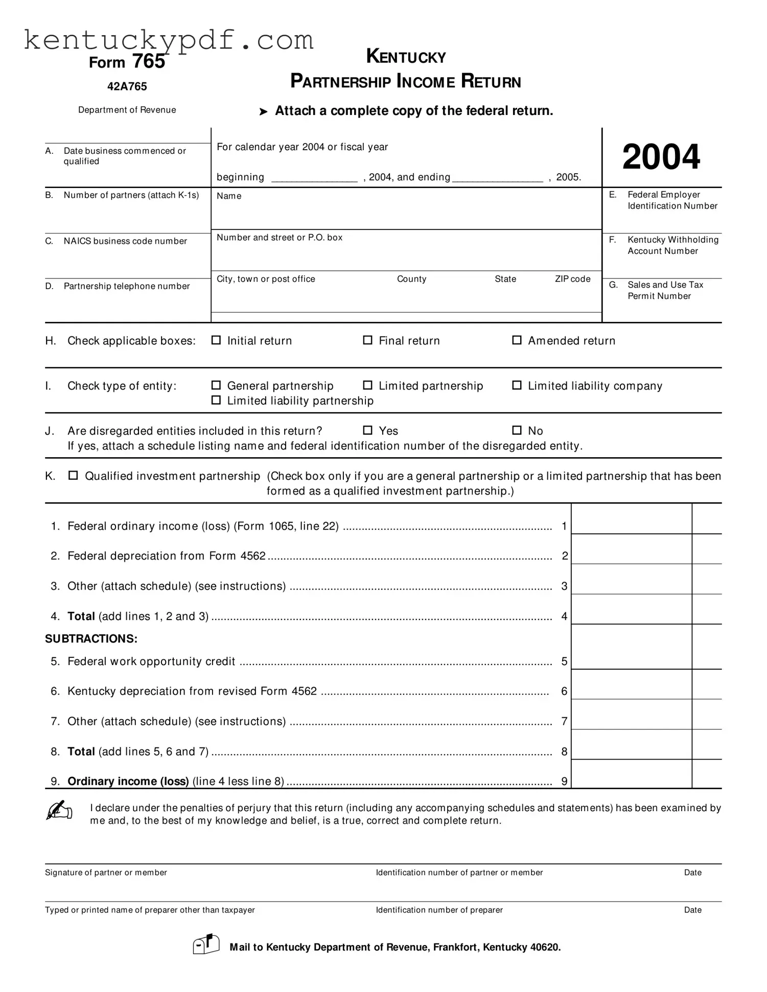 Fill in Your Kentucky 765 Form