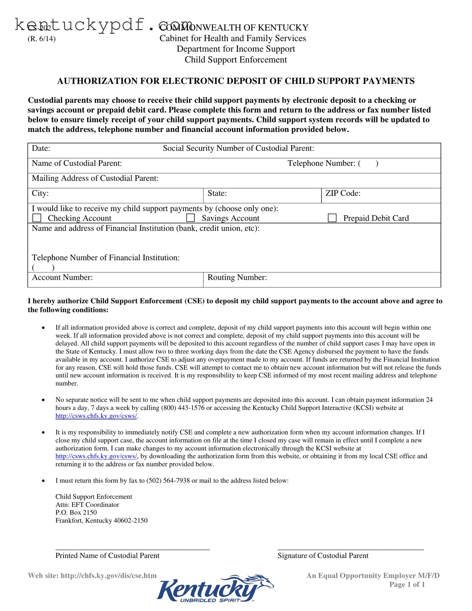Fill in Your Kentucky Cs 202 Form