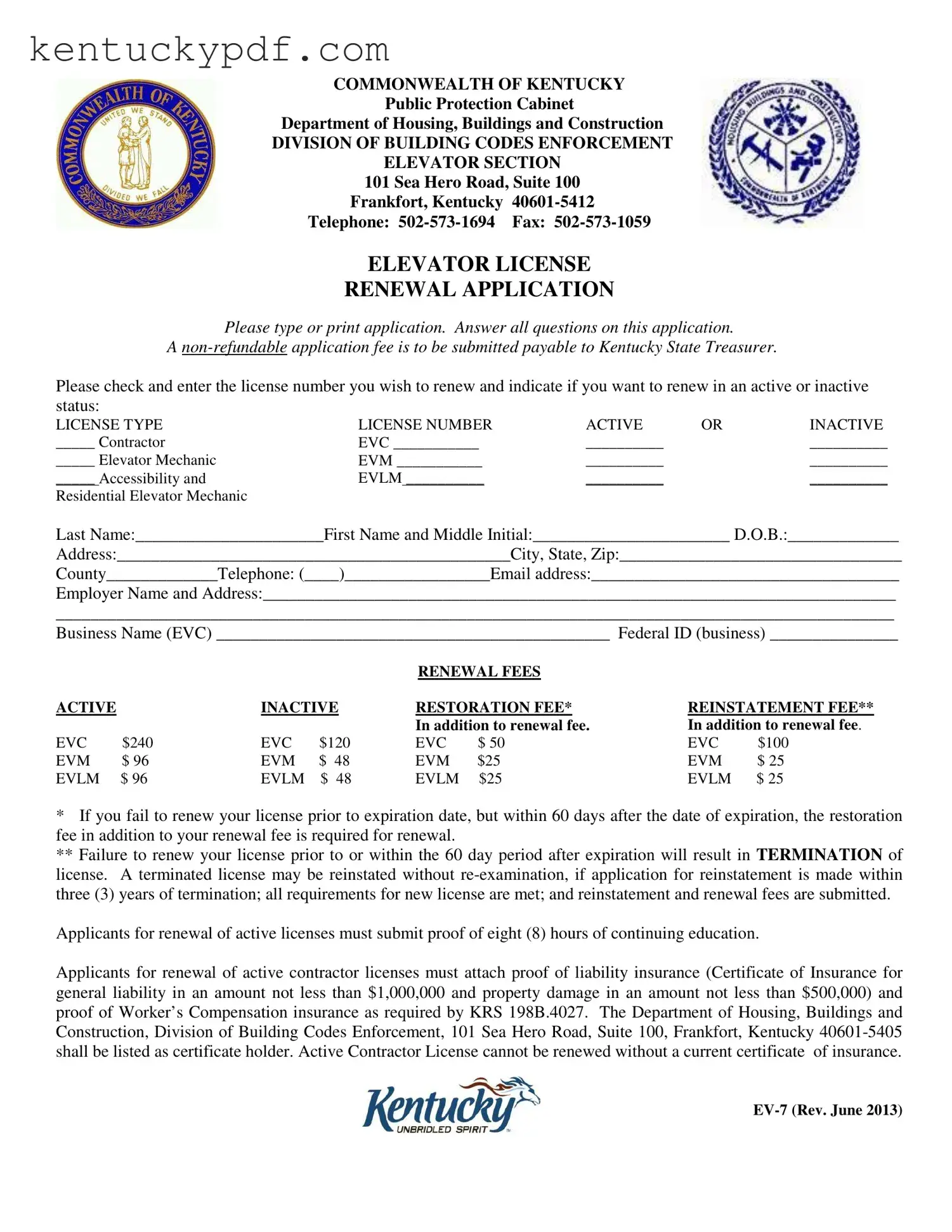 Fill in Your Kentucky Ev 7 Form
