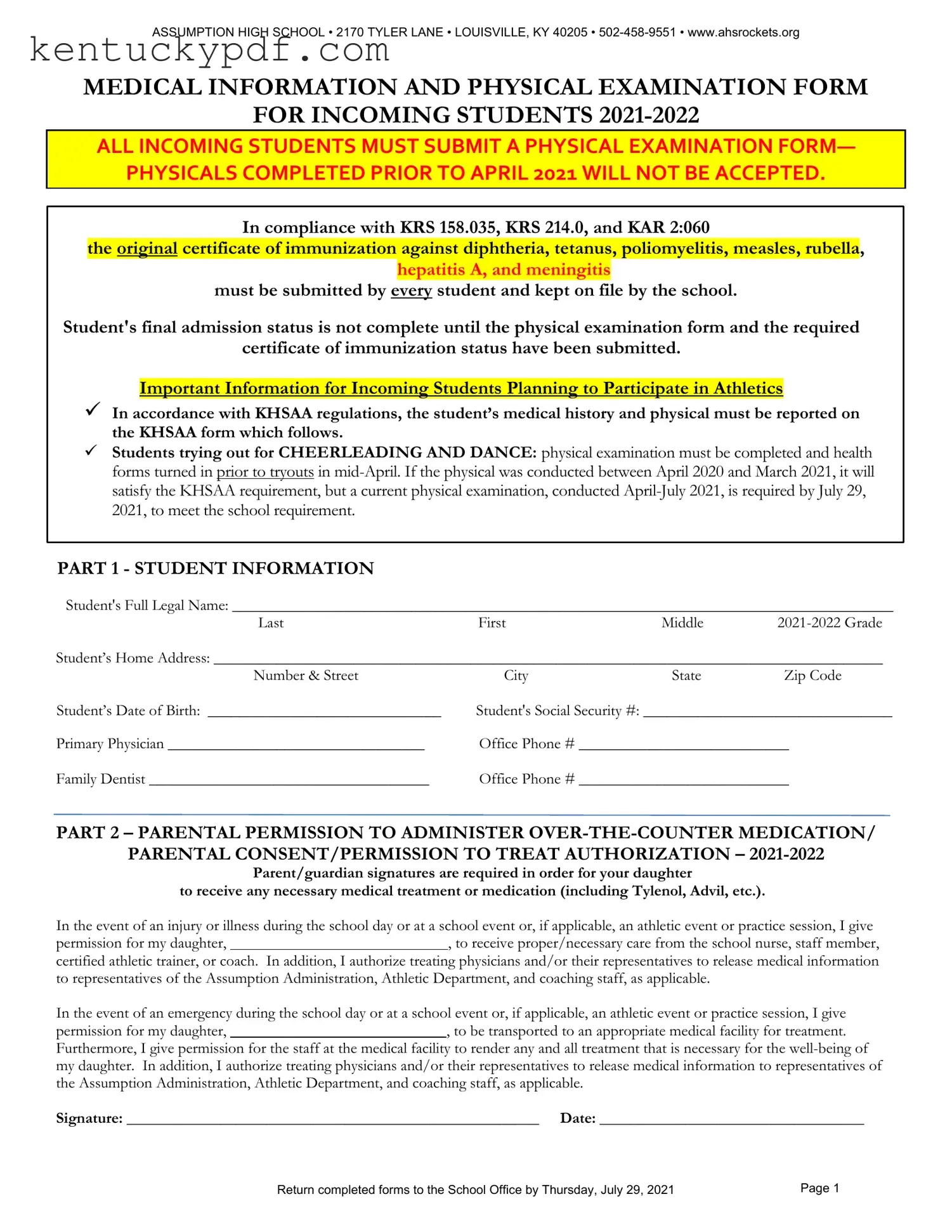 Fill in Your Kentucky High School Sports Form