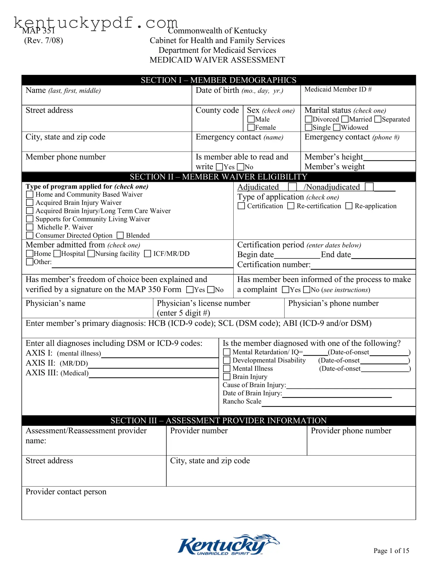 Fill in Your Kentucky Map 351 Form