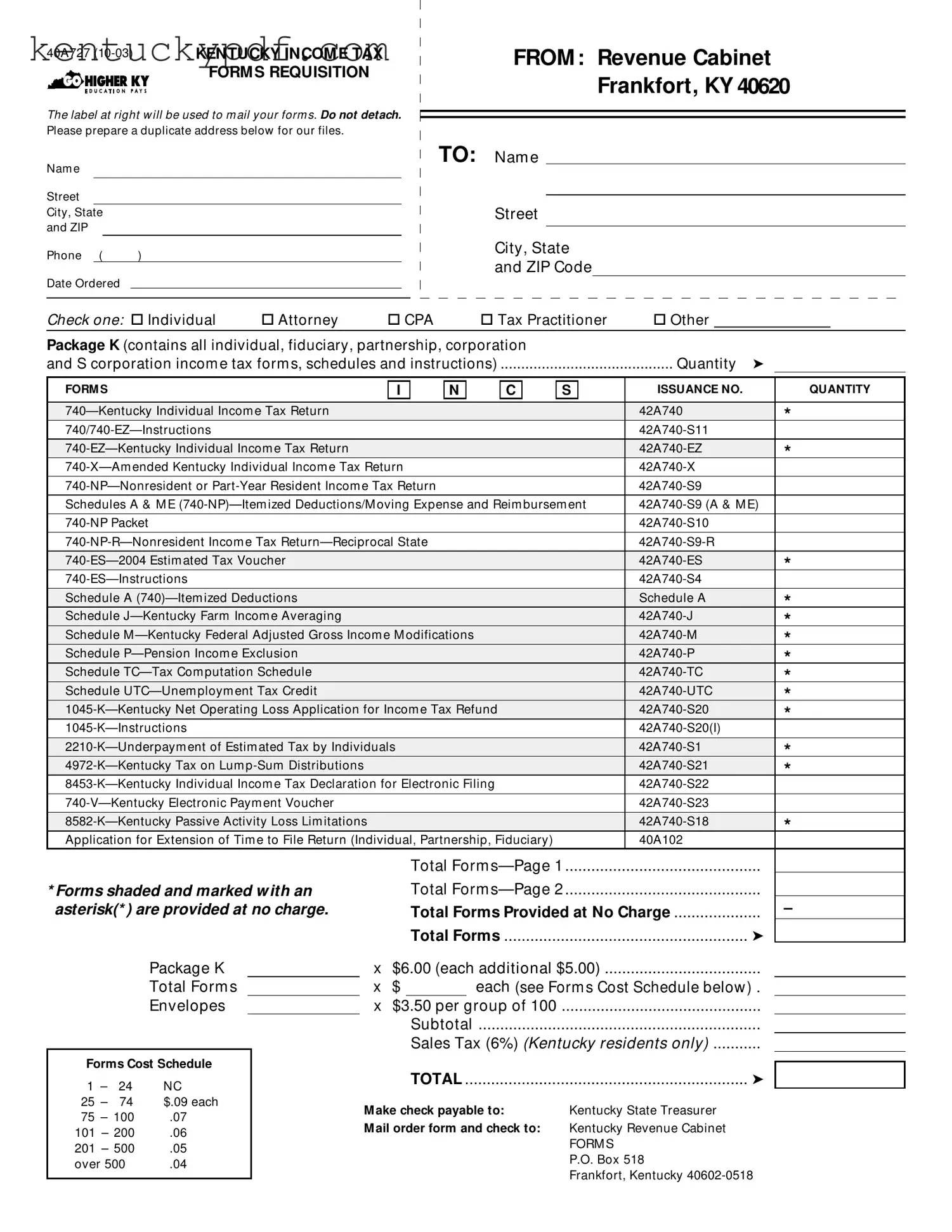 Fill in Your Kentucky Tax Requisition Form
