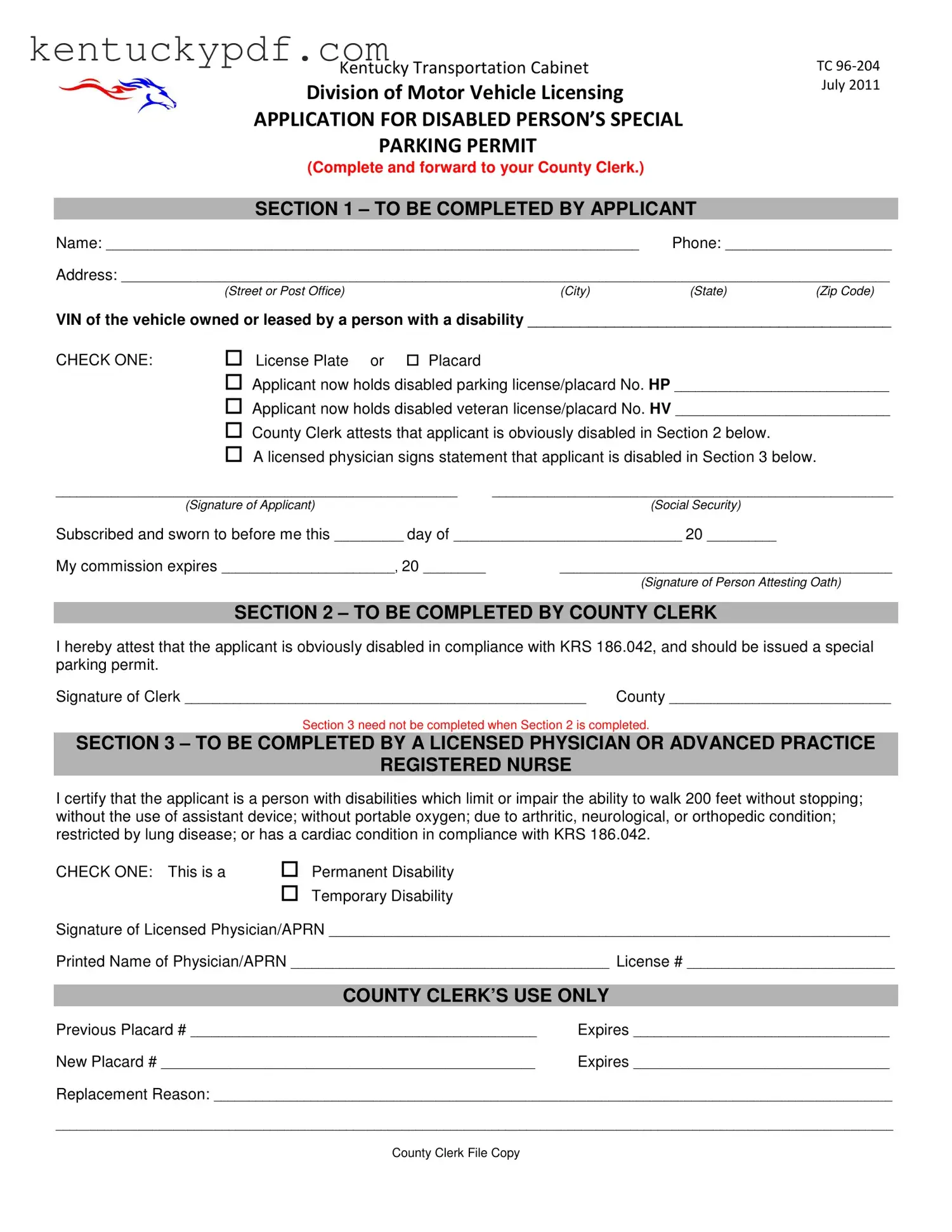 Fill in Your Kentucky Tc 96 204 Form