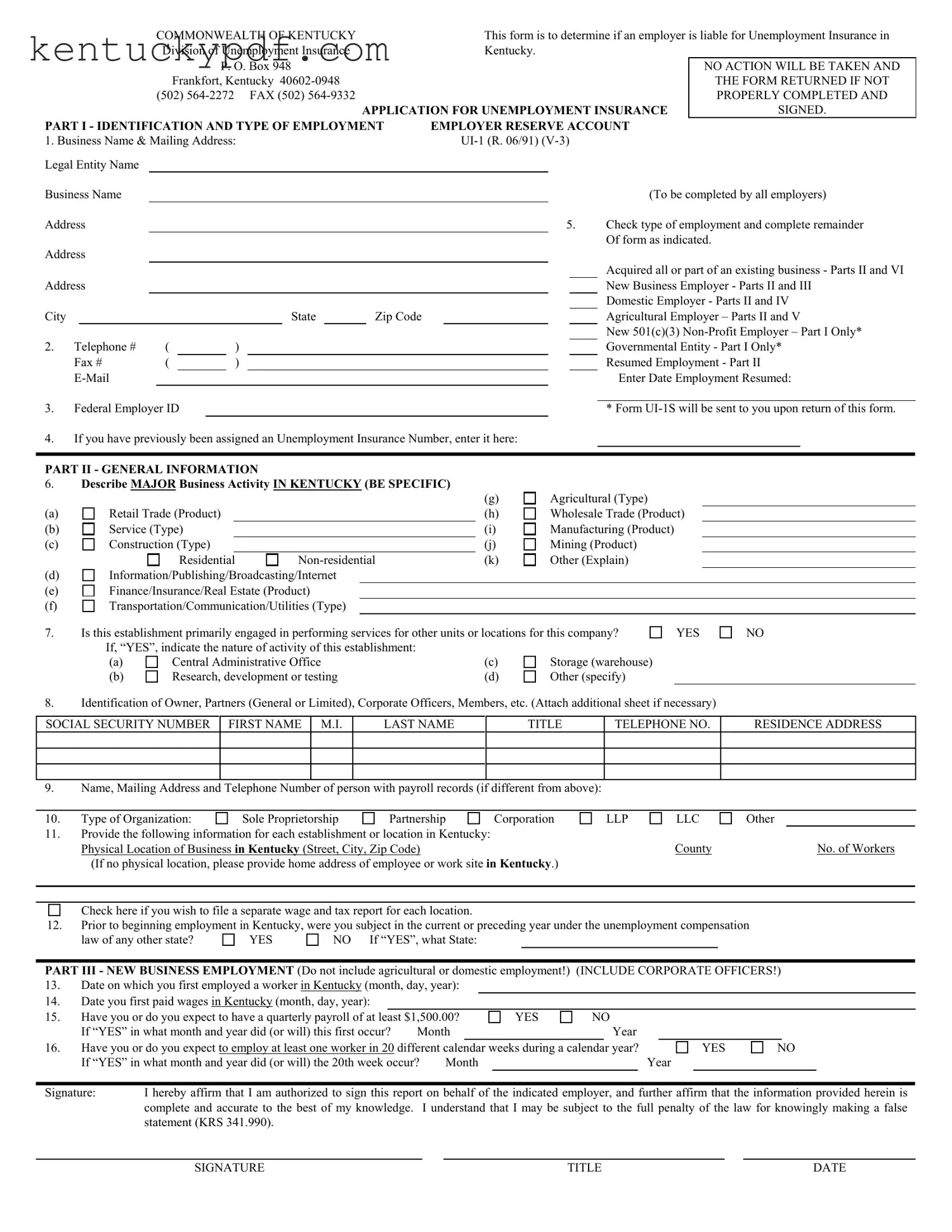 Fill in Your Kentucky Ui 1 Form
