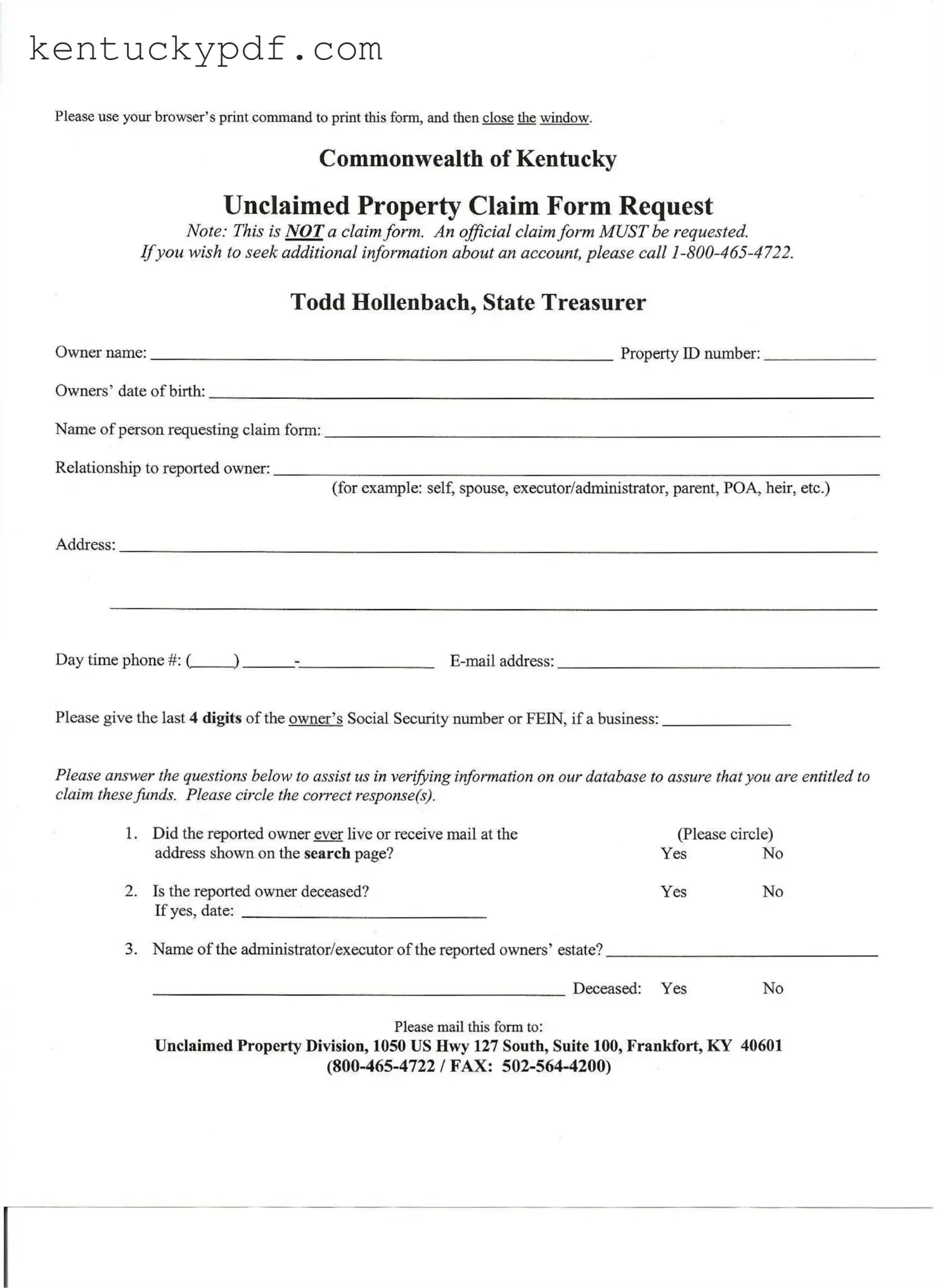 Fill in Your Kentucky Unclaimed Property Reporting Form