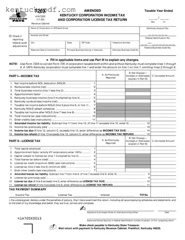 Fill in Your Kentucky 720X Form
