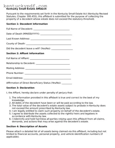 Printable Small Estate Affidavit Document for Kentucky State