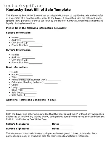 Printable Boat Bill of Sale Document for Kentucky State