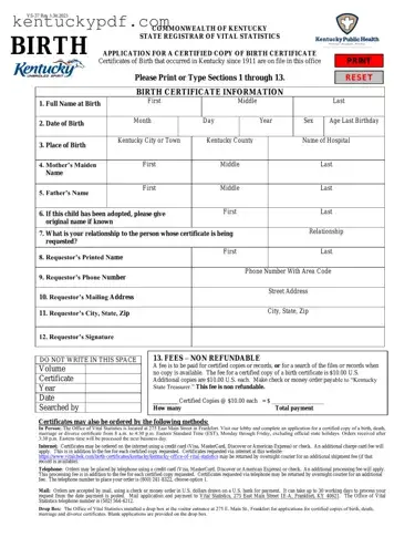 Fill in Your Kentucky Birth Certificate Form