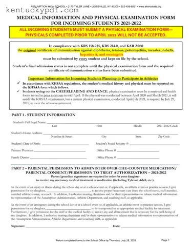 Fill in Your Kentucky High School Sports Form