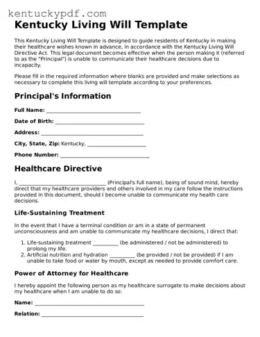 Printable Living Will Document for Kentucky State