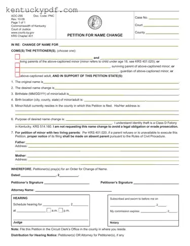 Fill in Your Kentucky Petition Name Change Form