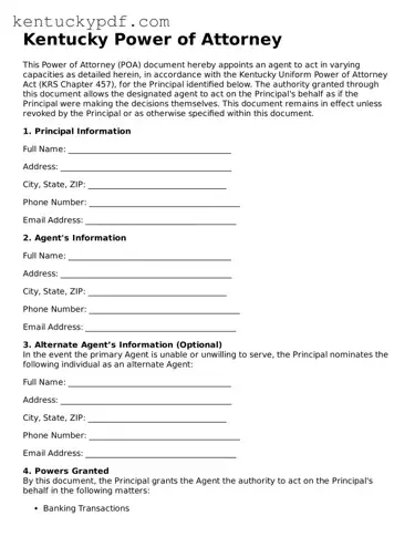 Printable Power of Attorney Document for Kentucky State