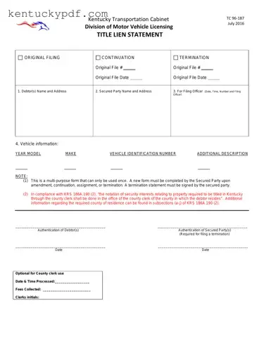 Fill in Your Kentucky Tc 96 187 Form